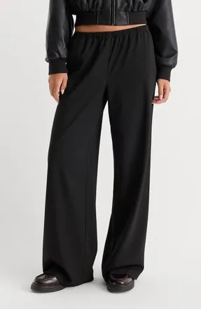 Good American The Pull On Plaid Wide Leg Trousers in Black001 at Nordstrom, Size Medium