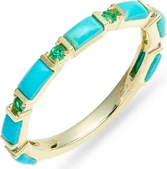 Meira T 14k Gold Turquoise & Emerald Band Ring in Yellow Gold at Nordstrom, Size 6.5