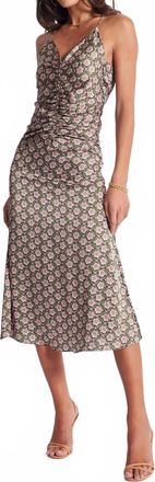 Bishop + Young Adria Ruched Front Midi Dress In Clover Print Multi