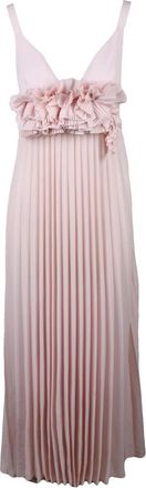 P.A.R.O.S.H. Pink Pleated Ruffled Polyester Maxi Dress