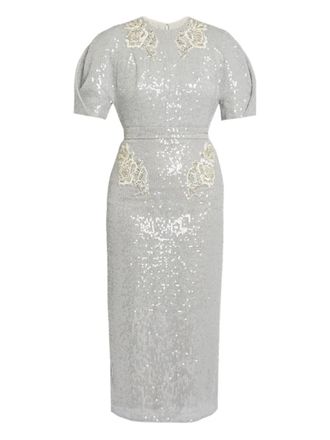 Erdem crew neck embellished midi dress - Grey