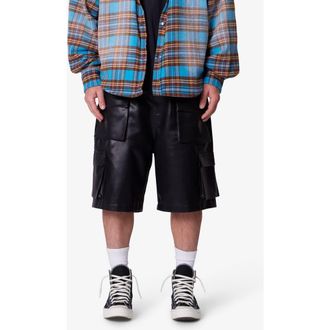 mnml Baggy Faux Leather Cargo Shorts in Black at Nordstrom Rack, Size 30