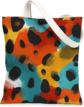 Generic Animal Print Canvas Tote Bags, Colorful Spot Pattern Reusable Grocery Bags, Summer Lightweight Washable Shoulder Strap Canv, Multicolor, 13x15 Inch