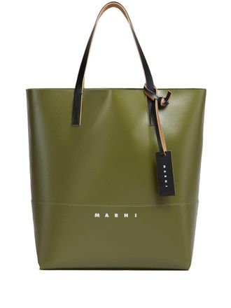 Marni N/S logo-print tote bag - men - Polyester/Polyurethane - One Size - Green