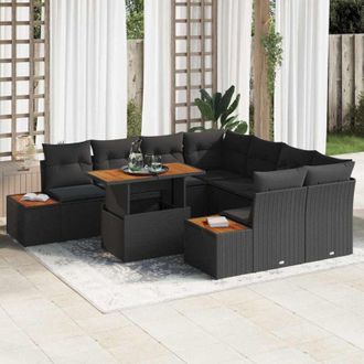 vidaXL Vidaxl - Conjunto De Comedor De Jard&iacute;n Con Coj&iacute;n 9 Pcs Negro, Marr&oacute;n