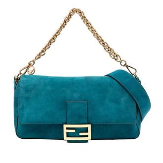 Fendi Pre-owned Shoulder Bags, female, Blue, Size: ONE SIZE Pre-owned Suede Shoulder Bag