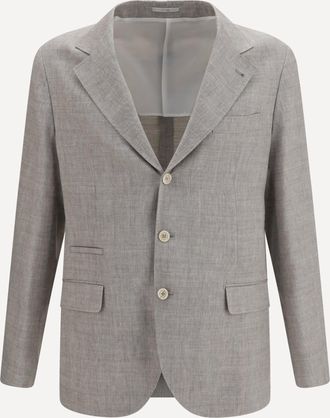 Brunello Cucinelli Giacca decostruita in chevron di lino e lana Man 50