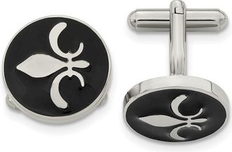 Diamond2Deal Stainless Steel Polished Enameled with Fleur de lis Circle Cufflinks