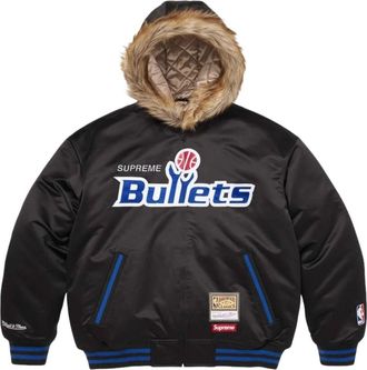 SUPREME x Mitchell & Ness SS26 Teams Hooded Satin Varsity Jacket Black SUP-SS26-285-BLK
