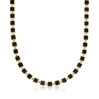 Ross-Simons Black Onyx Station Necklace in 18kt Yellow Gold Over Sterling Silver
