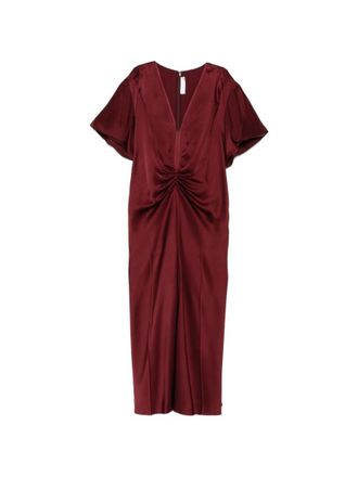Victoria Beckham Red V Neck Midi Dress