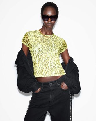 AllSaints Recycled Polyester Ellie Mesh Animal Print T-Shirt, Size: UK 16/US 12