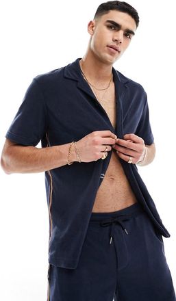 Paul Smith Paul Smith - Camicia blu navy in spugna con rever