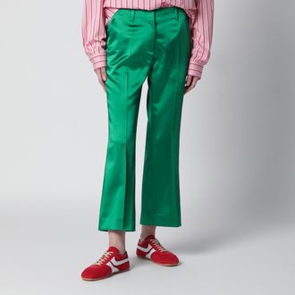 Dries Van Noten Shiny green cotton-blend trousers