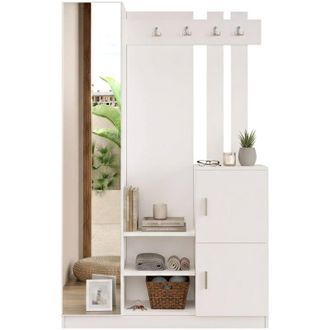 Dmora Mobile da Ingresso Fernand, 16-18 Paia, 2 Ripiani, Appendiabiti, 114x35x180h cm Bianco