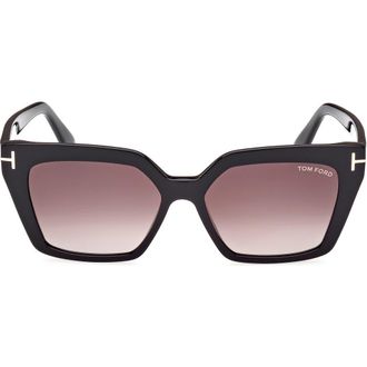 Tom Ford Winona 53mm Gradient Cat Eye Sunglasses in Shiny Black/gradient Rose at Nordstrom