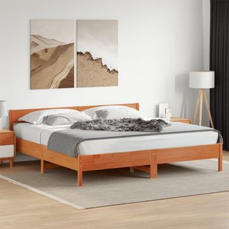 vidaXL Vidaxl - Cama Sin Colch&oacute;n Madera Maciza De Pino Marr&oacute;n Cera 200x200 Cm