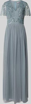 Christian Berg Cocktail Abendkleid mit Paillettenbesatz in Ocean, Größe 32