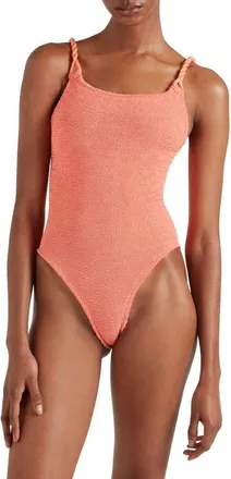 Hunza G Camille Crinkle One-Piece Swimsuit in Metallic Coral at Nordstrom