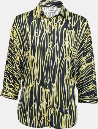 Moschino Cheap And Chic Navy Blue And Yellow Printed Jersey Dolman Sleeve Shirt