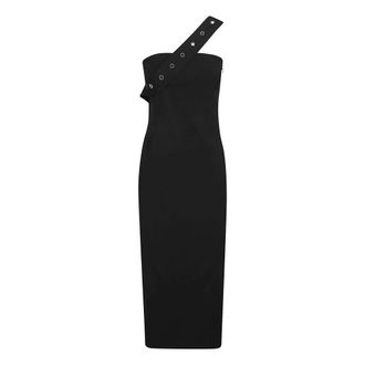 Patrizia Pepe Midi-jurk met oogjesdetails - Dames - Jurken - Zwart - Maat: XS Poliester