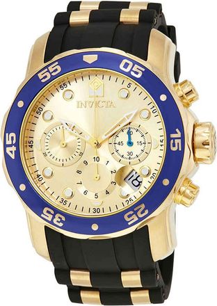 Invicta Pro Diver Chronograph Gold Dial Black Rubber Mens Watch 178841