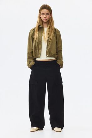 H&M Barrel-leg Cargo Pants in Black at Nordstrom, Size Xx-Small