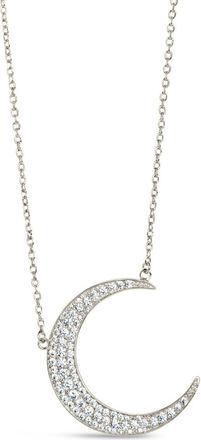 Sterling Forever Stationed CZ Crescent Pendant Necklace