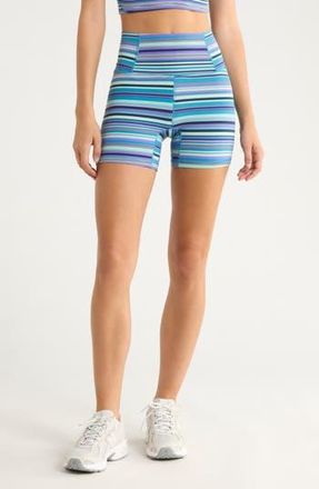 Free People FP Movement Printed Never Better Bike Shorts in Blueberry Wave Strip at Nordstrom Rack, Size X-Large