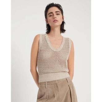 Brunello Cucinelli Beige Openwork Knit Sweater, Size XXS