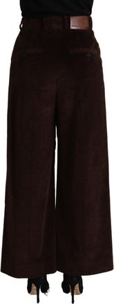 Dolce & Gabbana Womens Brown Cotton High Waist Trouser Wide Leg Pants Elastane
