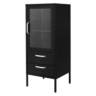 ML Design Ml-design - Vitrina De Sal&oacute;n Negra 42x102x40 Cm, Armario De Acero Con 2 Compartimentos / Estantes De Almacenamiento Y 2 Cajones, Mueble De Metal, Esti