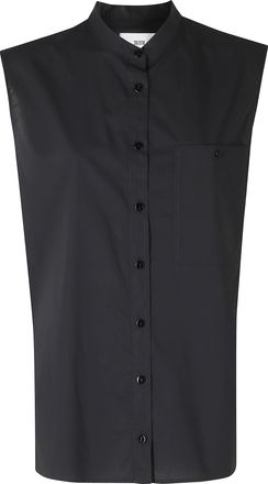 SOLOTRE Black Button-Down Pocket Cotton Sleeveless Shirt
