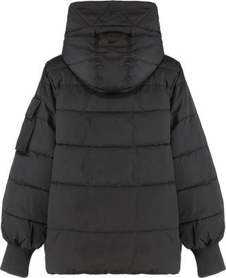 Pinko Womens Short Hooded Down Jacket Crusca Black Polyester Puffer