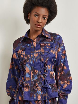 Misook Structured Corset Laced Printed Woven Jacket