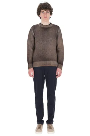 Avant Toi Brown Brushed Cashmere-Silk Crewneck Sweater