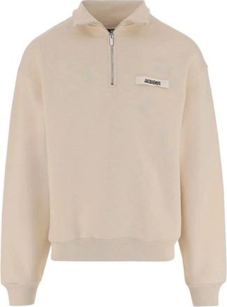 Jacquemus Gros Grain Sweatshirt met Rolkraag en Rits - Heren - Vesten met rits - Beige - 2XL - Katoen - Hoodies & sweatvesten