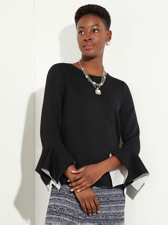 Misook Contrast Handkerchief Sleeve Soft Knit Tunic