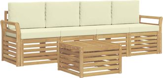 vidaXL Conjunto De Sof&aacute;s De Exterior 5 Uds. Blanco Y Crema Poli&eacute;ster Vidaxl