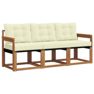 vidaXL Conjunto De Sof&aacute;s De Exterior Con Coj&iacute;n 3 Pcs Natural Y Crema Vidaxl