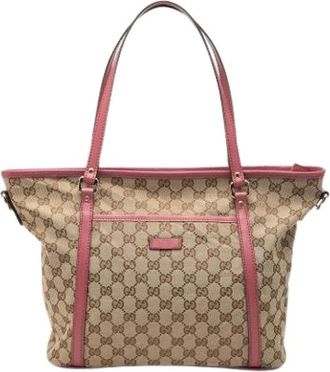 Gucci Pre-owned Tote Bags, female, Beige, Size: ONE SIZE Pre-owned Vintage Canvas Satchel