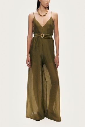 Nocturne Strappy Wide-Leg Jumpsuit in Khaki at Nordstrom, Size X-Small Eu