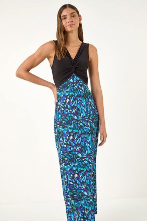 Roman Twist Front Stretch Midi Dress