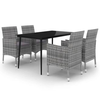 vidaXL Set Comedor De Jard&iacute;n 5 Pzas Y Cojines Rat&aacute;n Sint&eacute;tico Y Vidrio Vidaxl