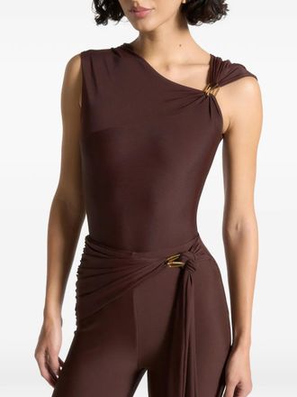 Mani&egrave;re De Voir asymmetric-neck hardware-detail bodysuit - Brown