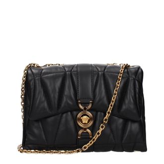 Versace Damens Umh&auml;ngetaschen aus schwarzem Leder