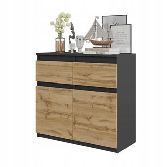 OEM Cassettiera Wotan, Antracite/rovere, 2 Ante, 2 Ripiani, Larghezza 80 Cm, Per Il Soggiorno