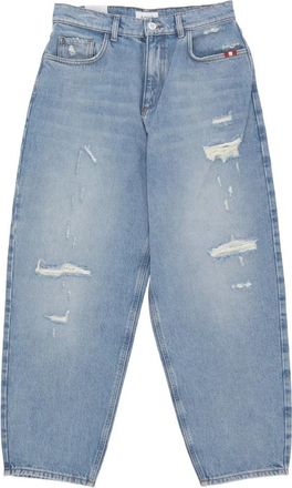 Amish Baggy Denim Jeans met Geborduurd Logo - Dames - Loose Fit Jeans - Blauw - W29 - Denim - Jeans