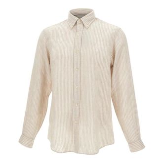 Polo Ralph Lauren Casual Shirts, male, Beige, Size: 2XL Custom Fit Striped Linen Shirt