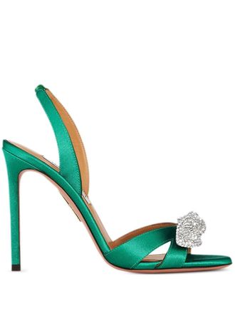 Aquazzura 105 mm Very Bow Tie kristallen sandalen - Groen